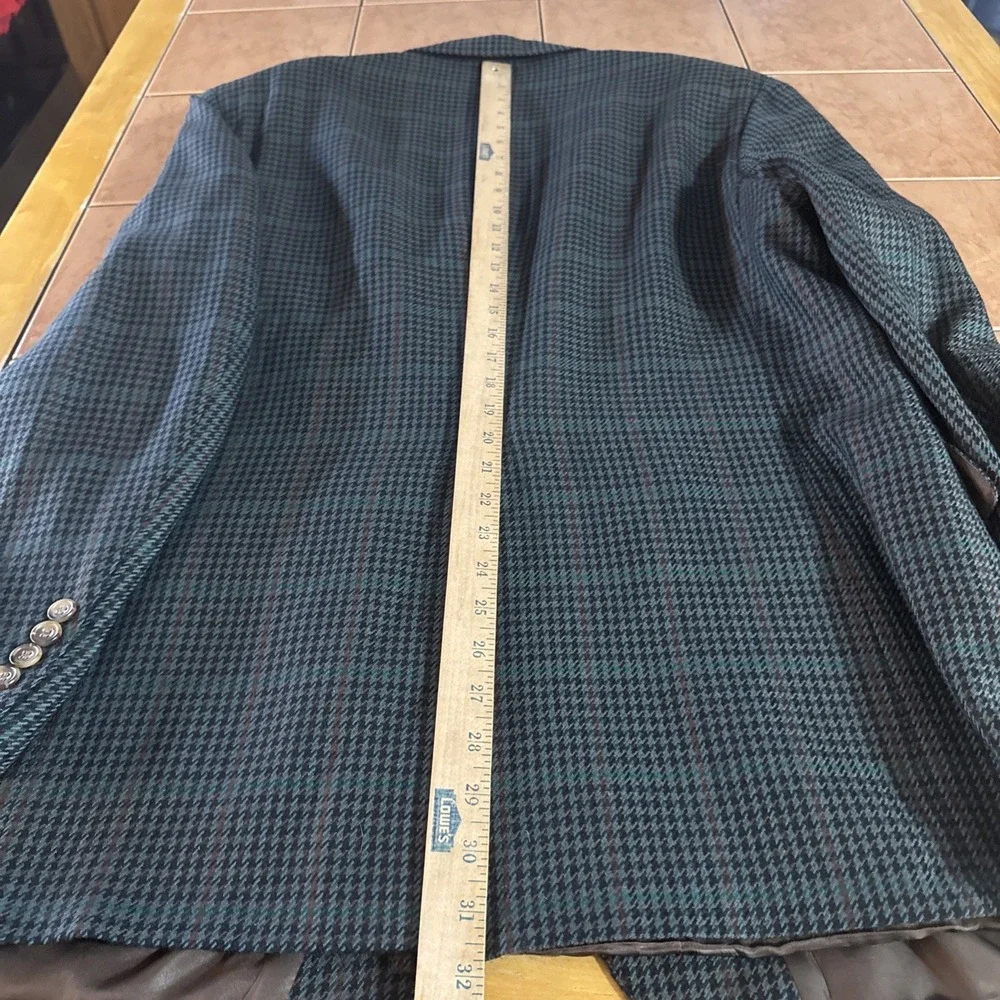 Southampton Blazer 44L Wool Tweed Green Brown Houndstooth Suit Jacket Sport Coat